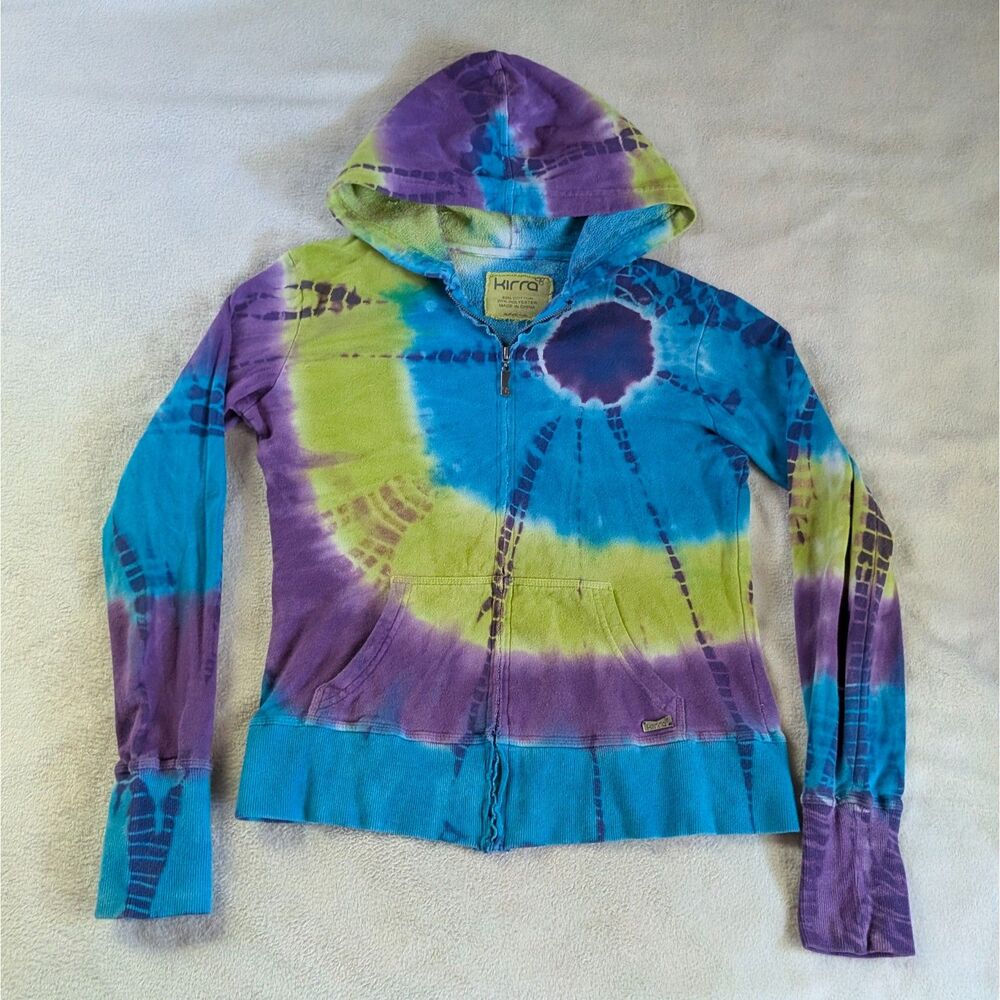 Tie Dye Spiral Zip Up Hoodie Sweatshirt Women's Medium Purple Blue - Picture 2 of 6